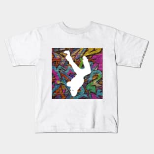 Break Dancer on Graffiti Background 10 Kids T-Shirt